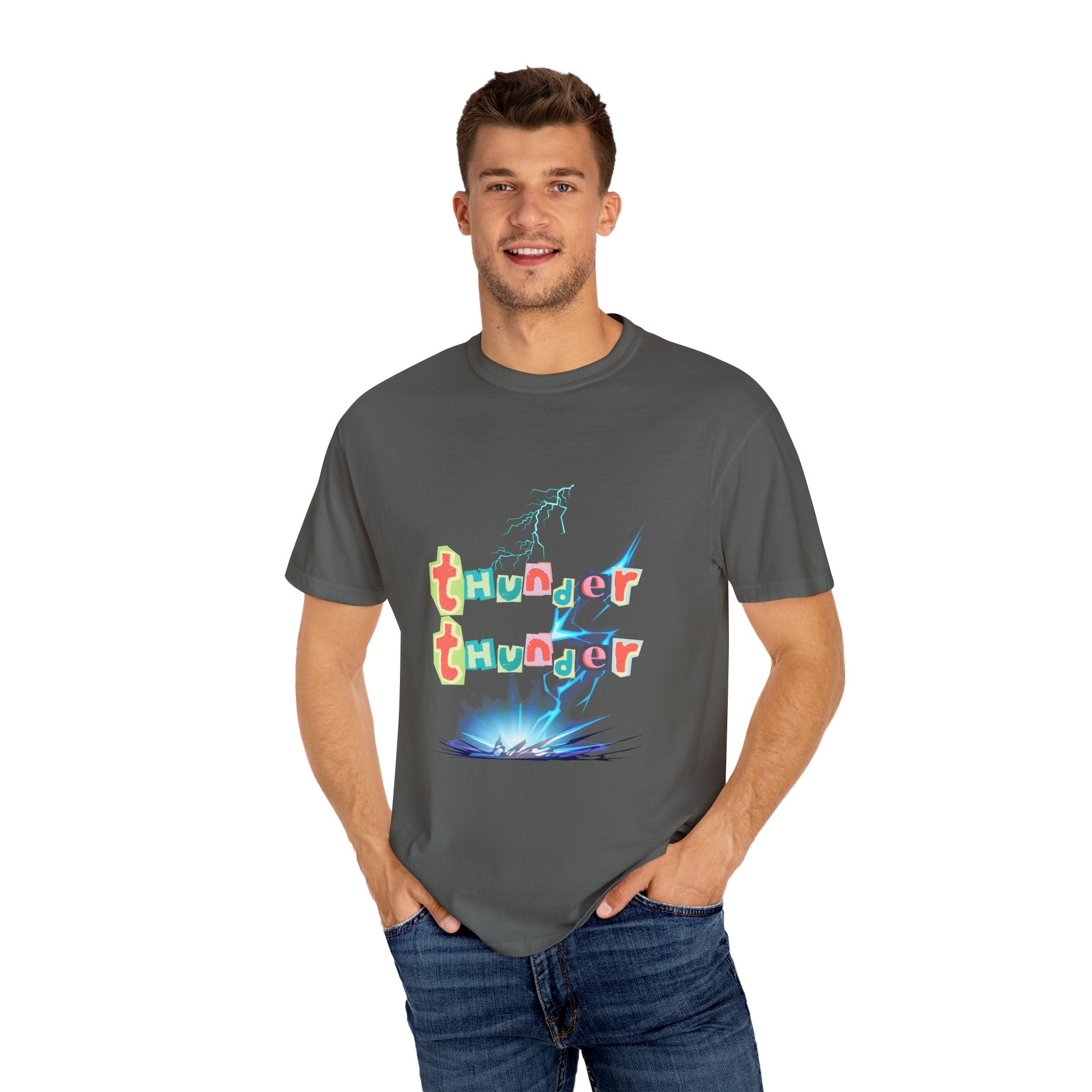 Colorful Thunder Graphic T-Shirt, Fun Casual Tee for Kids and Adults, Perfect Gift for Birthdays, Summer Outings, Music Festivals