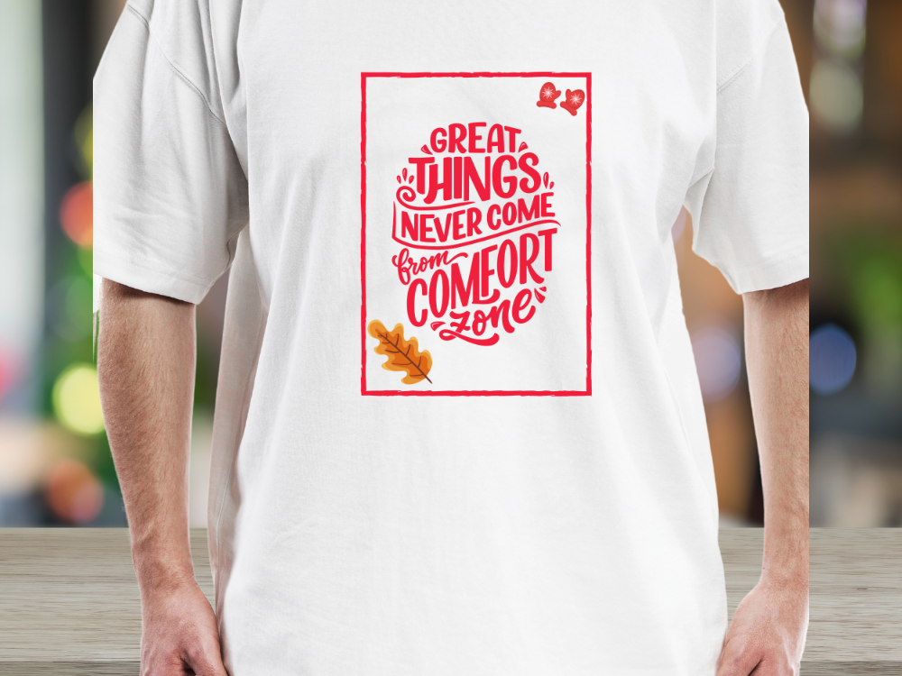 Inspirational V-Neck Tee with Motivational Quote, Great Things Never Come from Comfort Zone, Gift for Dreamers, Casual Wear, Gym [...]