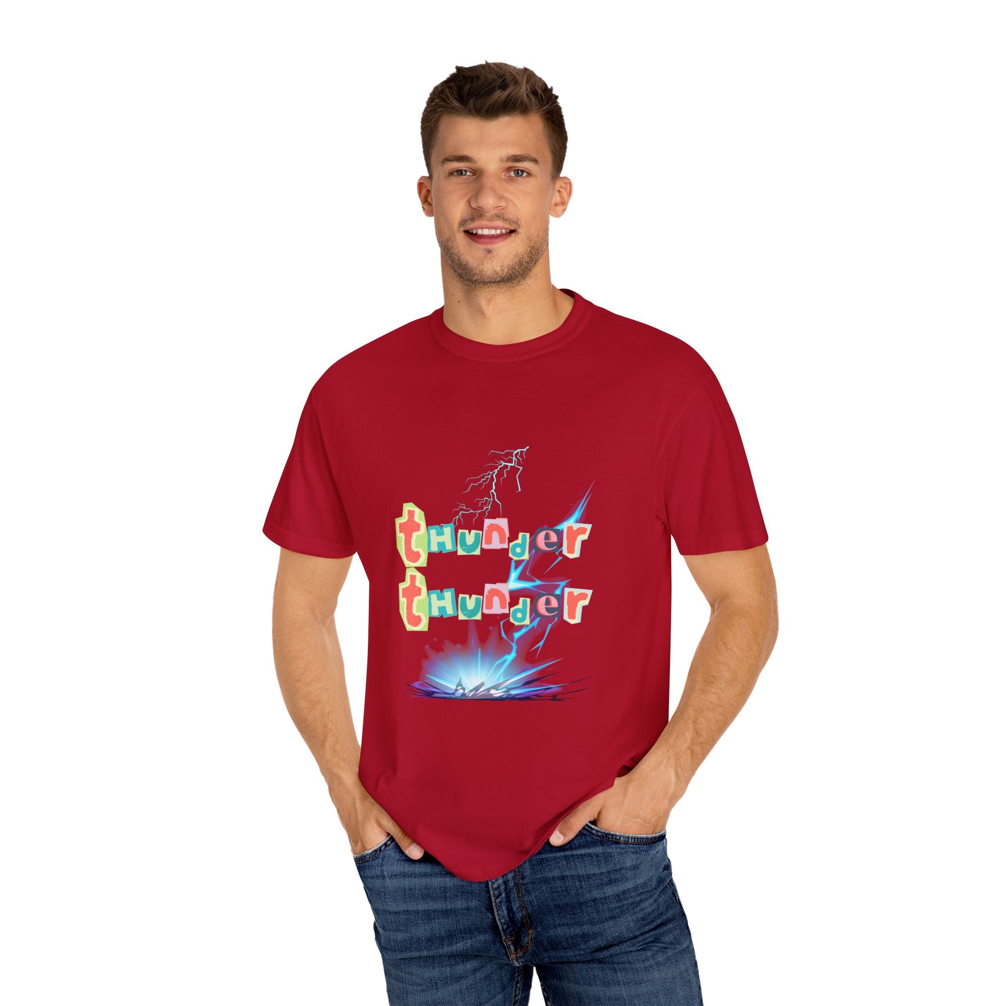 Colorful Thunder Graphic T-Shirt, Fun Casual Tee for Kids and Adults, Perfect Gift for Birthdays, Summer Outings, Music Festivals