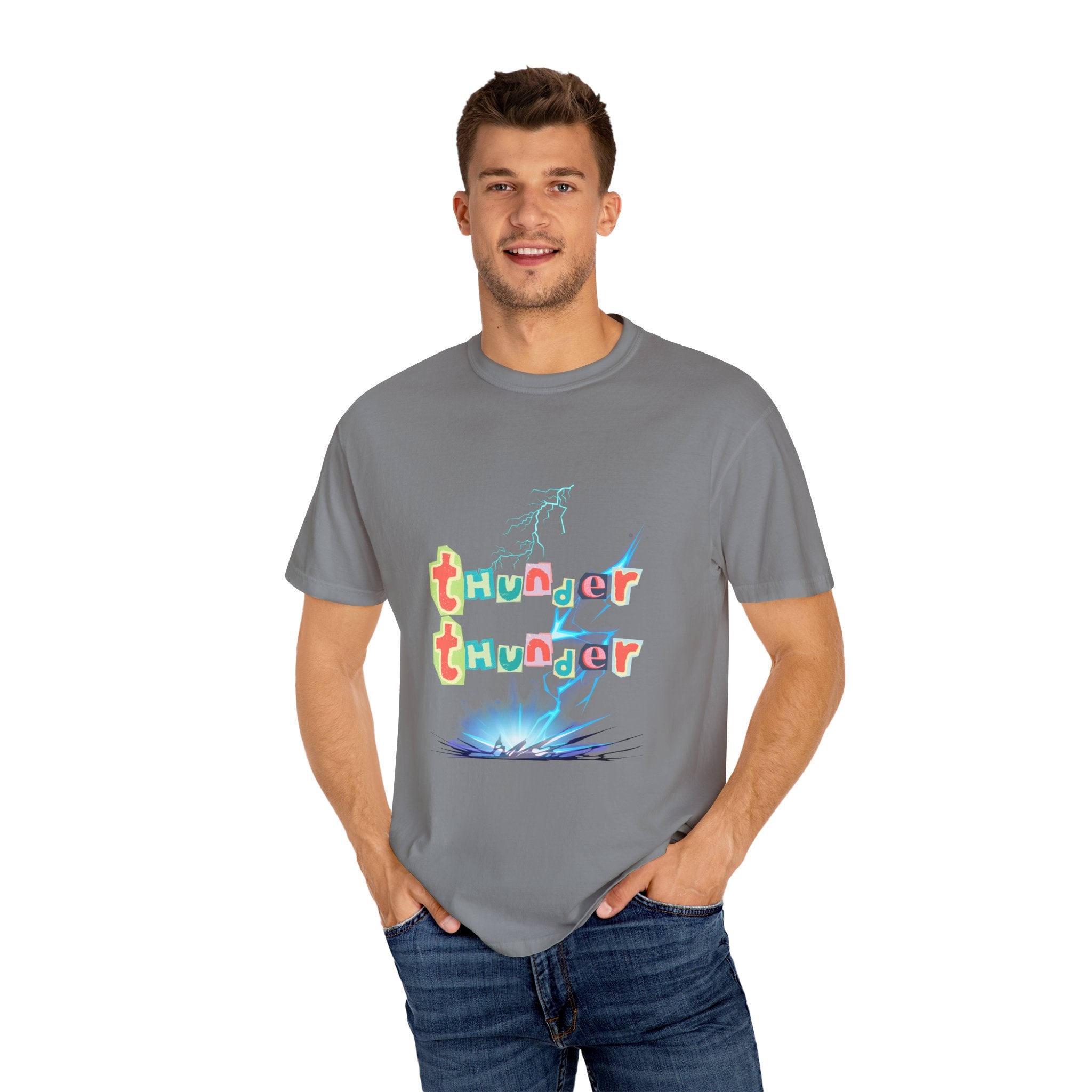 Colorful Thunder Graphic T-Shirt, Fun Casual Tee for Kids and Adults, Perfect Gift for Birthdays, Summer Outings, Music Festivals