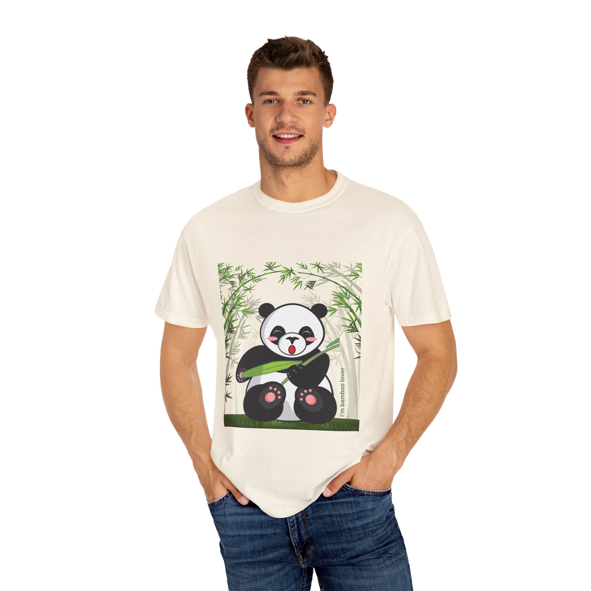 Cute Panda Garment-Dyed T-Shirt, Eco-Friendly Tee, Animal Lover Gift, Casual Wear, Graphic Tee, Cute Apparel