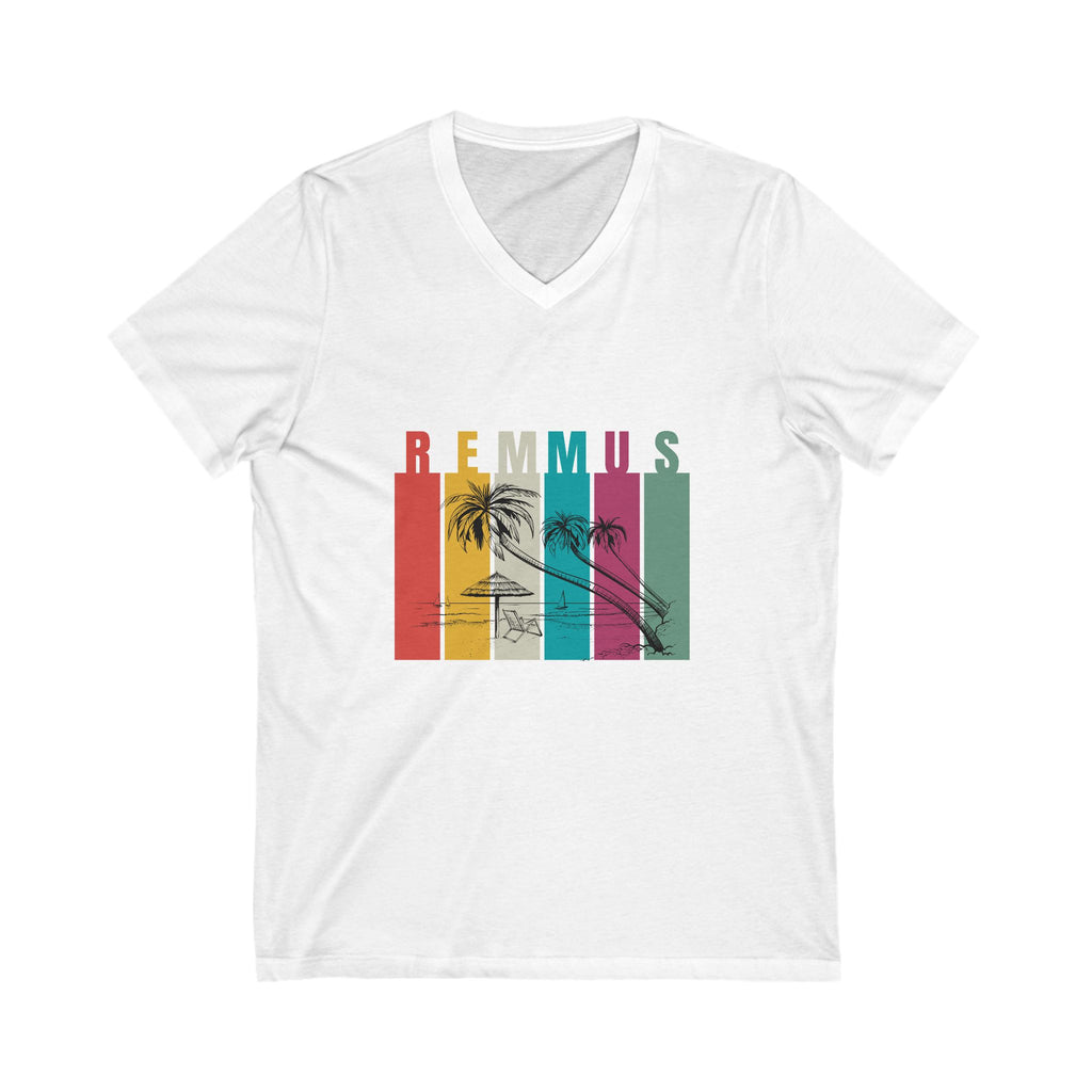 Retro Beach V-Neck Tee, Summer Casual Shirt, Relaxed Fit Shirt, Gift for Him/Her, Vacation Wear, Trendy Graphic Tee