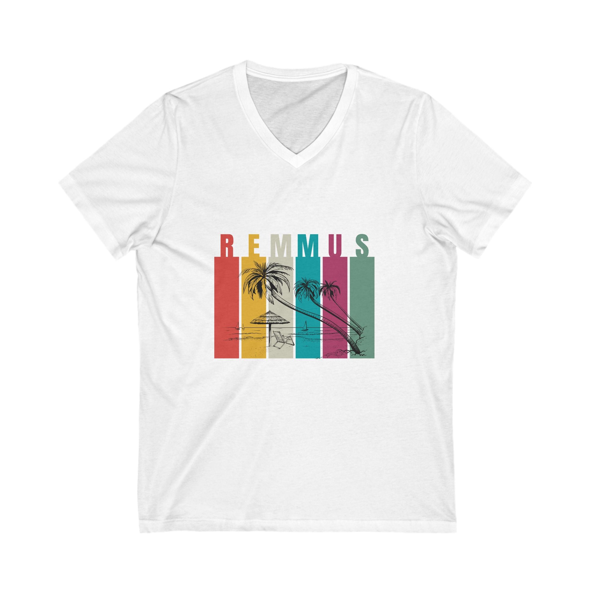 Retro Beach V-Neck Tee, Summer Casual Shirt, Relaxed Fit Shirt, Gift for Him/Her, Vacation Wear, Trendy Graphic Tee