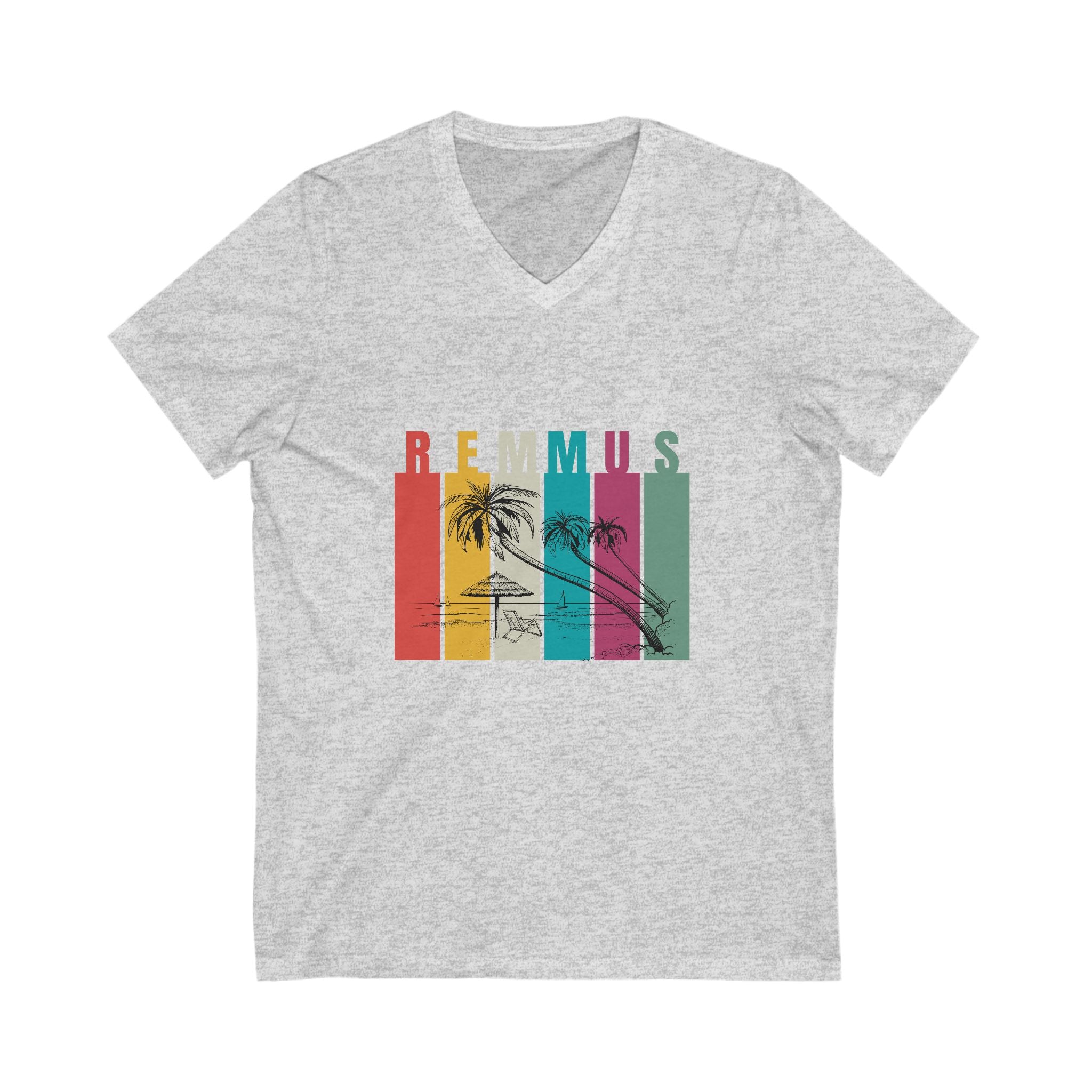 Retro Beach V-Neck Tee, Summer Casual Shirt, Relaxed Fit Shirt, Gift for Him/Her, Vacation Wear, Trendy Graphic Tee