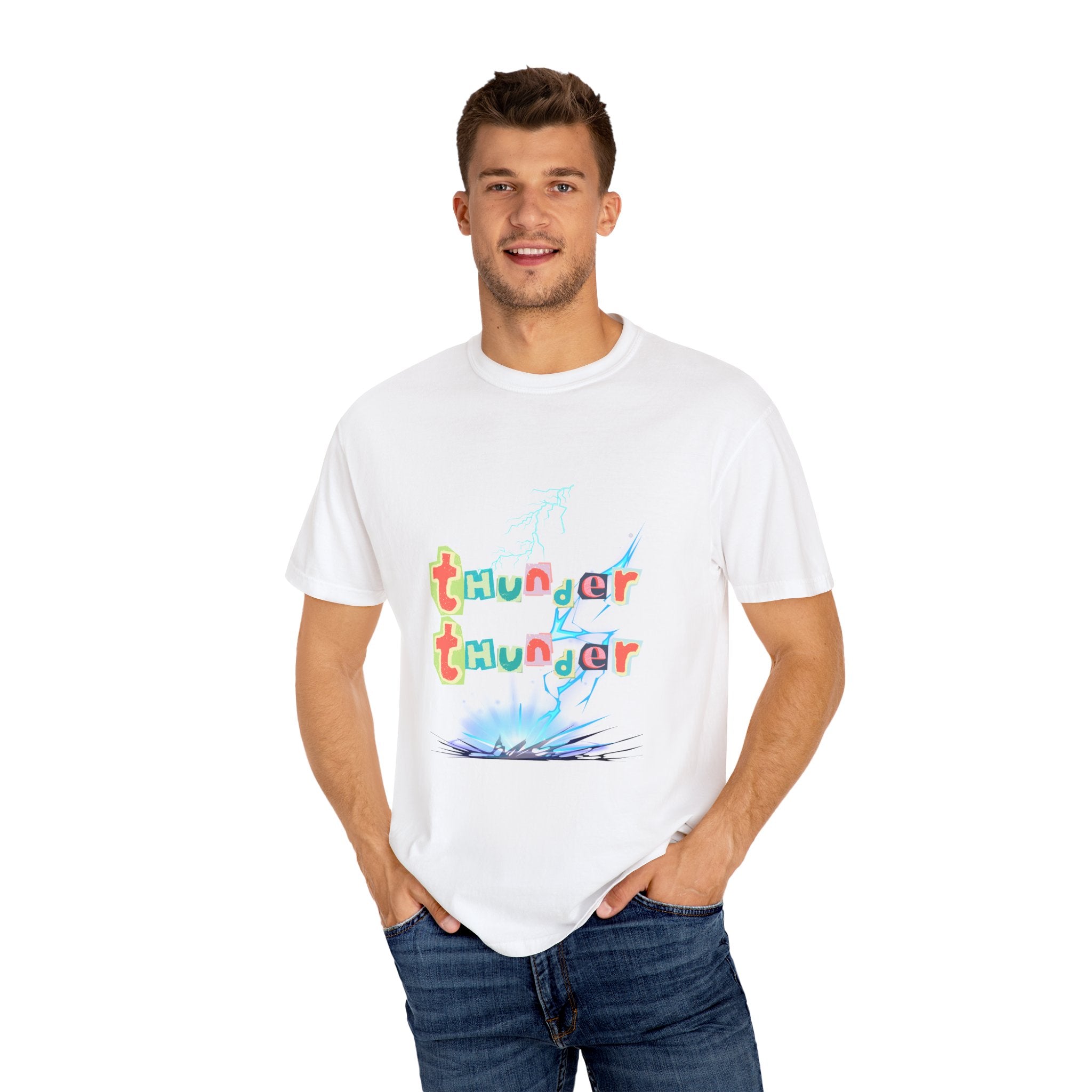 Colorful Thunder Graphic T-Shirt, Fun Casual Tee for Kids and Adults, Perfect Gift for Birthdays, Summer Outings, Music Festivals